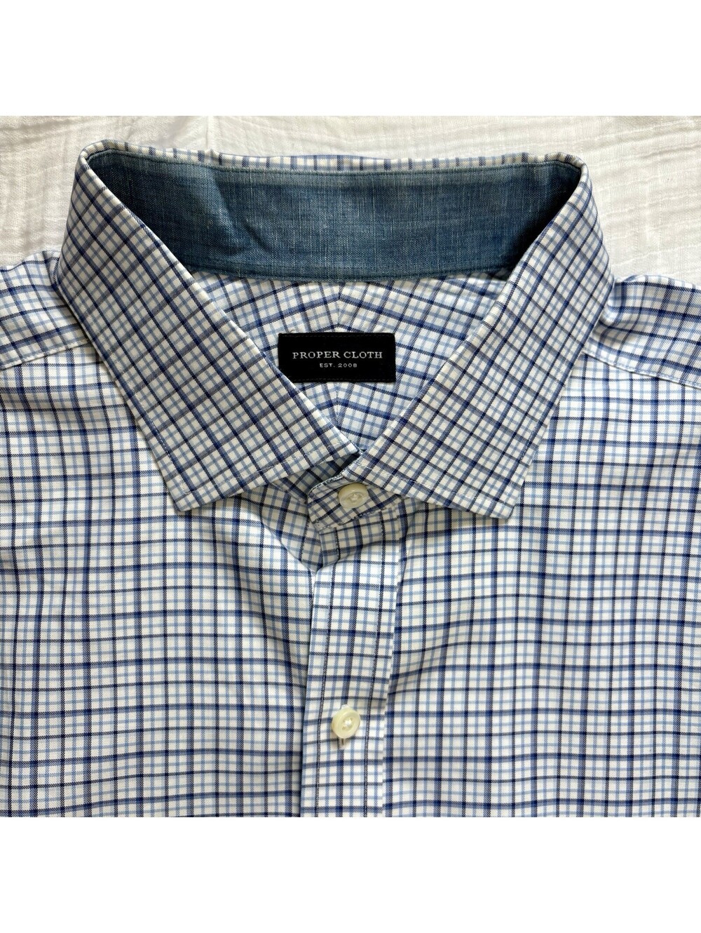 Proper Cloth Men Shirt Long Sleeve Blue Plaid Button Down XL